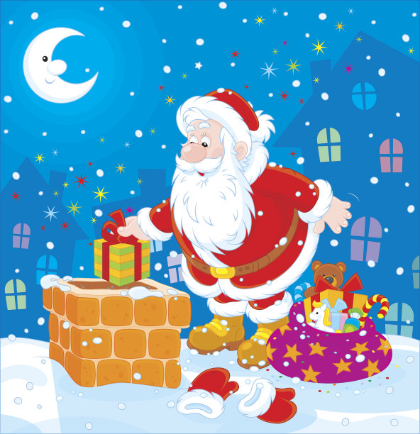 屋顶上的圣诞老人图片下载