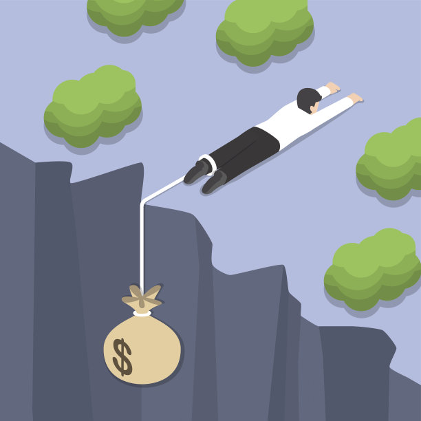 商人抱着钱袋在悬崖边图片下载