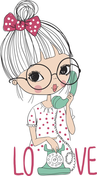 可爱的女孩和复古手机图片下载