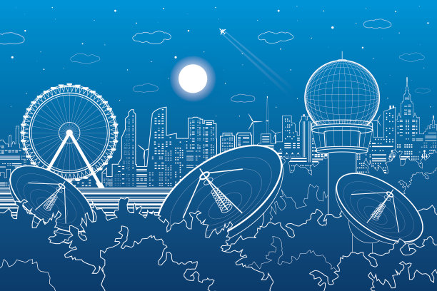 树林里的雷达，摩天轮，通讯技术图片下载