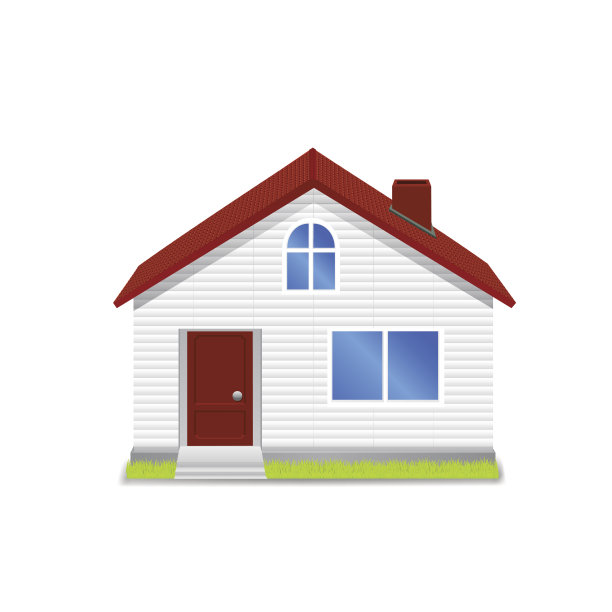 有绿色屋顶的房子。向量图片下载