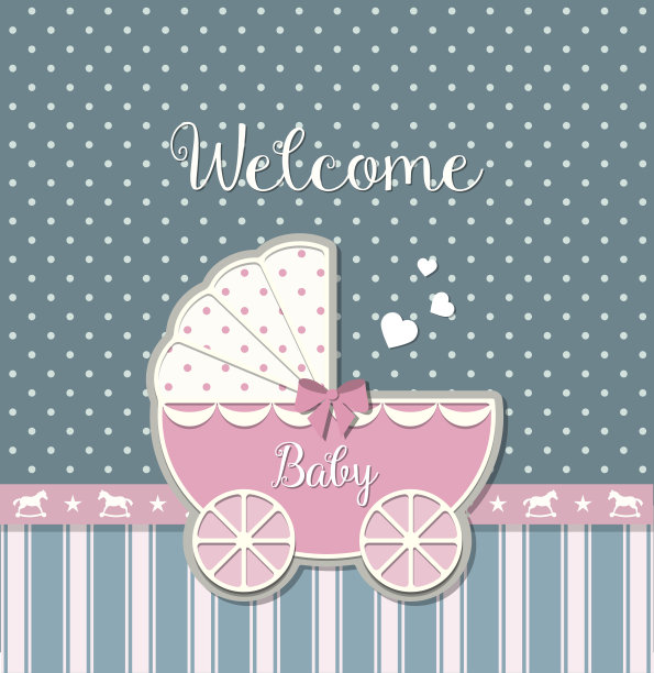 粉色婴儿车，插图图片下载