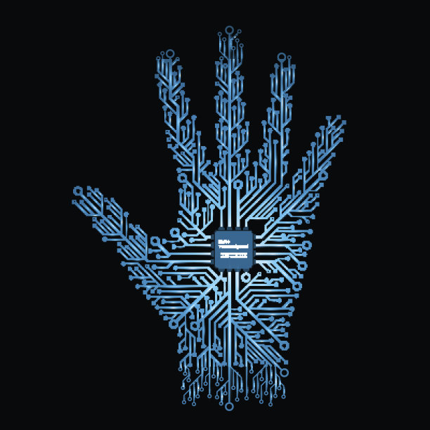 摘要手握一个电子电路芯片。设计元素。图片下载