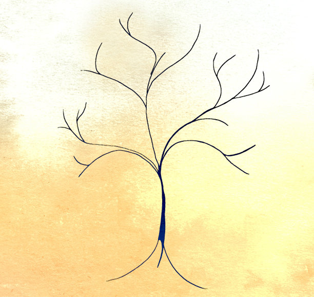 精细的手绘树在水彩纸上图片下载