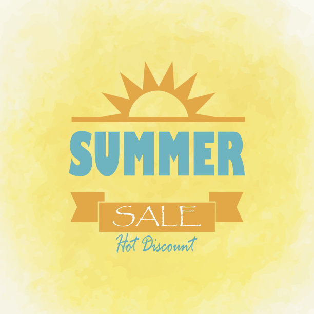 蓝色黄色几何标签背景与太阳图片下载