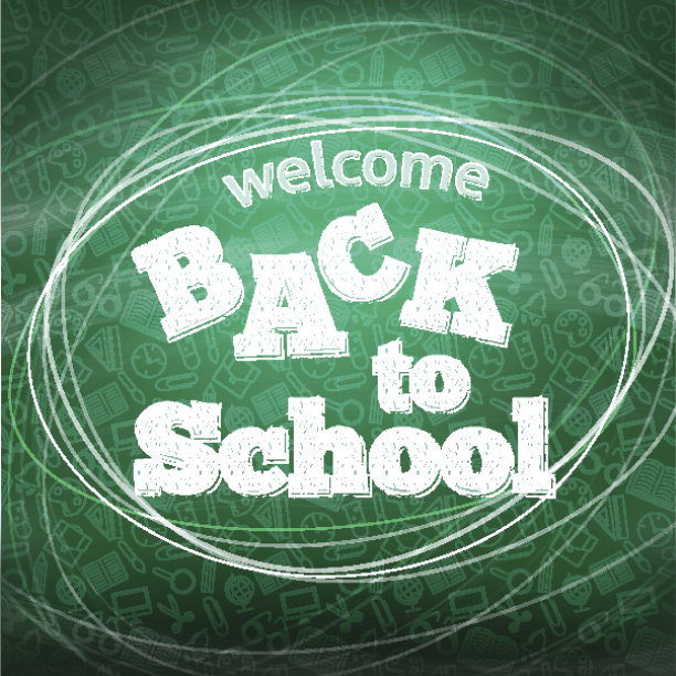 回到学校。黑板上的学校图标。向量图片下载