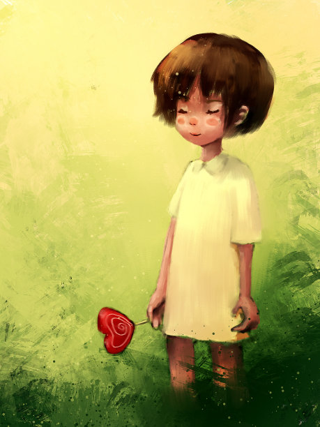 数码画的可爱女孩与红心棒棒糖图片下载