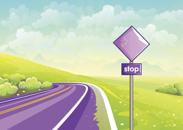 田野间的夏日小路和路边的标志图片下载