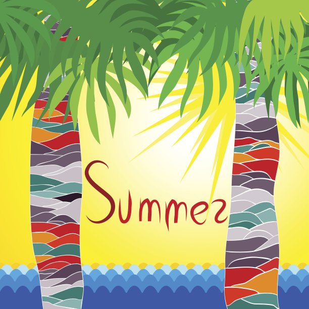 夏天被棕榈叶和大海覆盖着图片下载