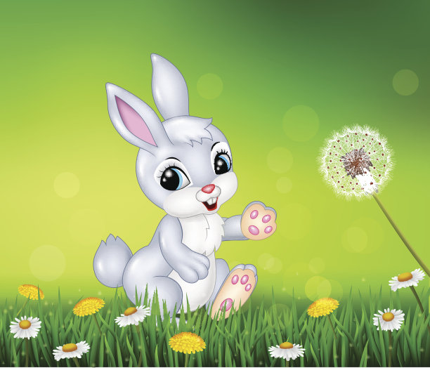 小兔子在草地上行走图片下载