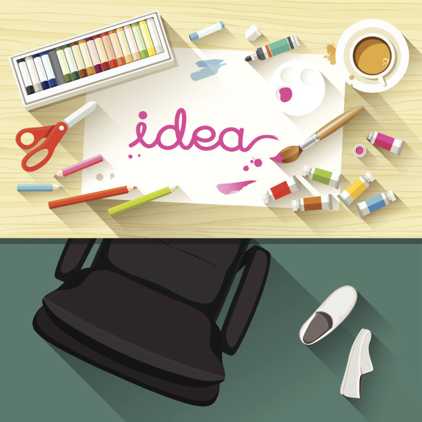 设计师书桌艺术家，平面设计收藏品图片下载