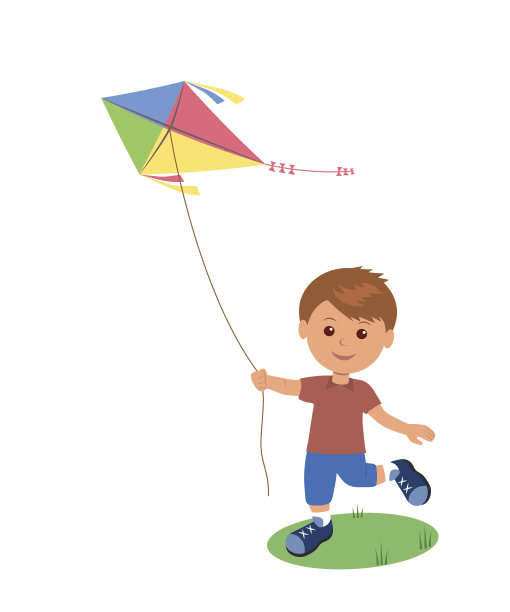 快乐的男孩喜欢放风筝。图片下载