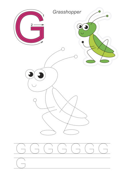 追踪游戏的字母g Grasshopper。图片下载