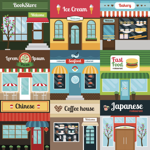 不同种类的餐厅门面素材图片