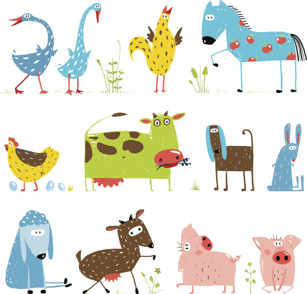 色彩鲜艳的有趣卡通农场家畜为孩子收集图片下载