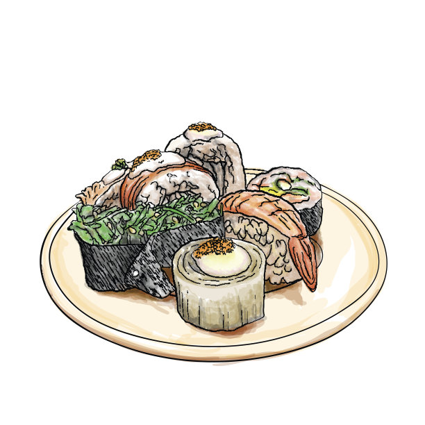 日本食物绘制矢量艺术图片下载