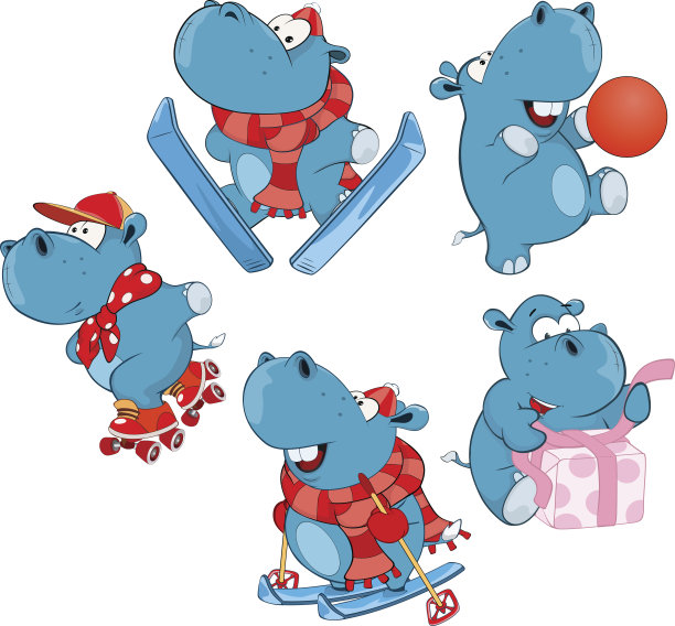 一套卡通插图可爱的河马为您设计卡通人物图片下载