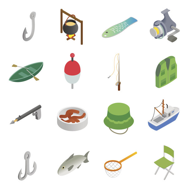 钓鱼等距3d图标集图片下载