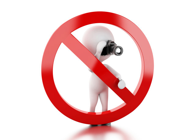 3d白人被禁止的标志包围着拍照。图片下载