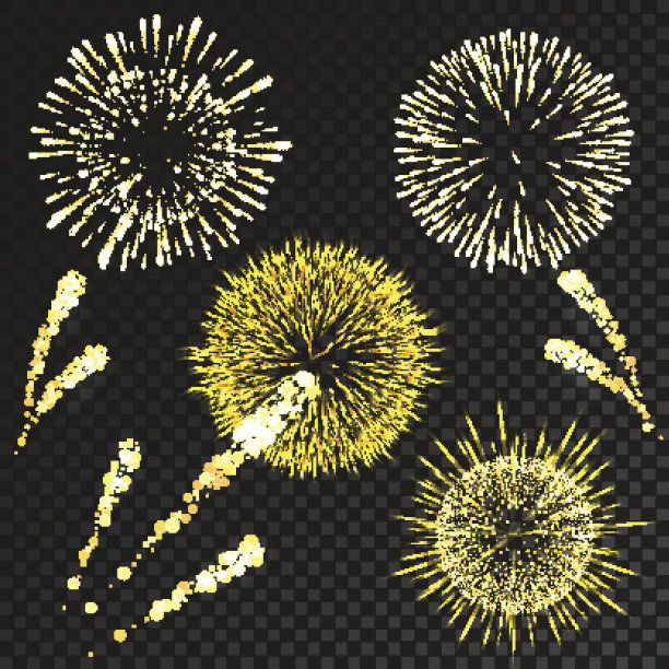 矢量烟花设置在不同的形状孤立在透明的背景图片下载