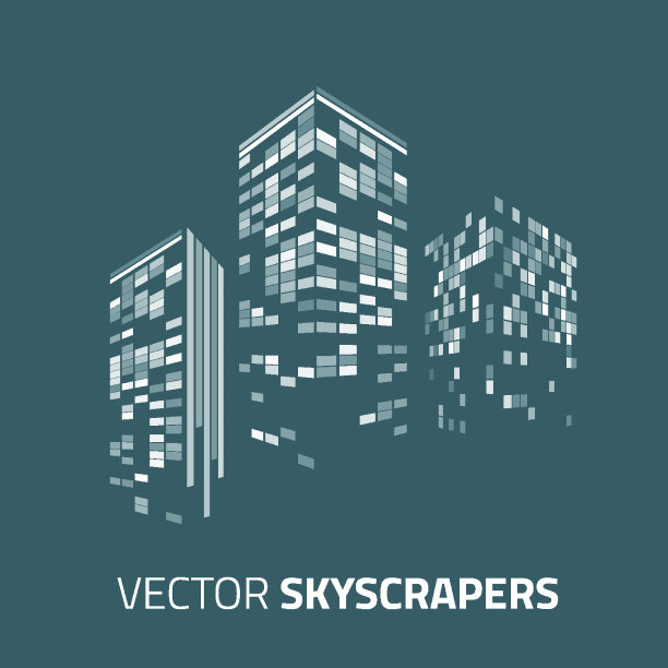 城市背景——灯光闪烁的摩天大楼。城市景观背景。图片下载