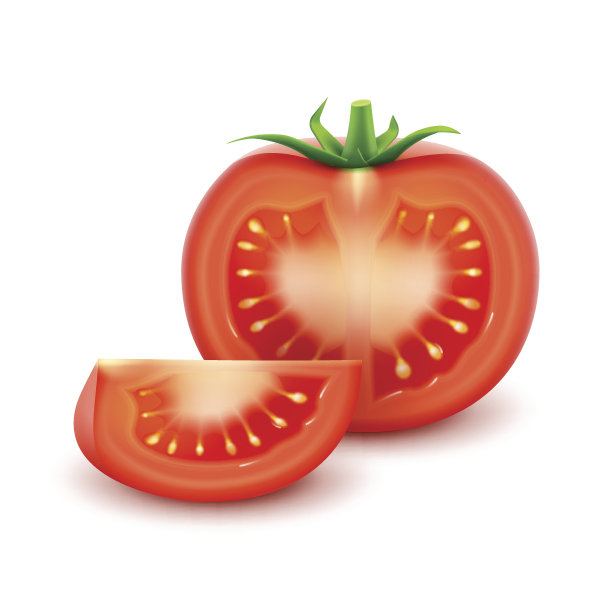 病媒，成熟的，红色的，新鲜的，切好的番茄，封闭隔离图片下载