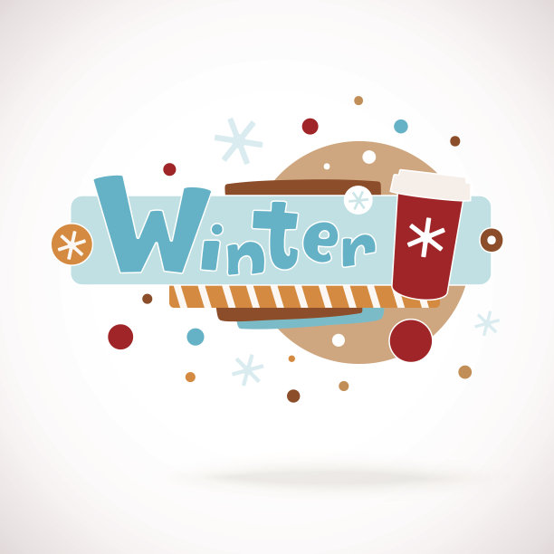 矢量彩色手写字冬天用咖啡杯，雪花。图片下载