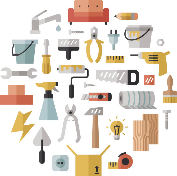 家居维修和建设多色平面圆矢量背景。图片下载