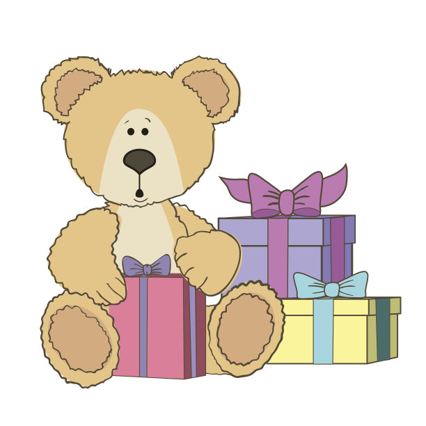 泰迪熊和礼品盒坐在一起图片下载