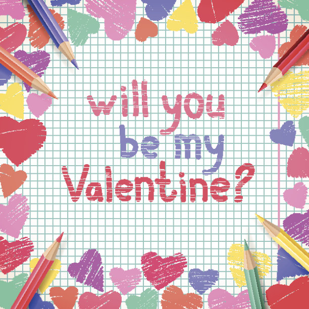 有爱心的插图，手写的“你愿意做我的情人吗?”图片下载