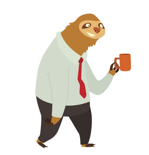 扁平可爱的浅棕色树懒和一个橙色的杯子图片下载