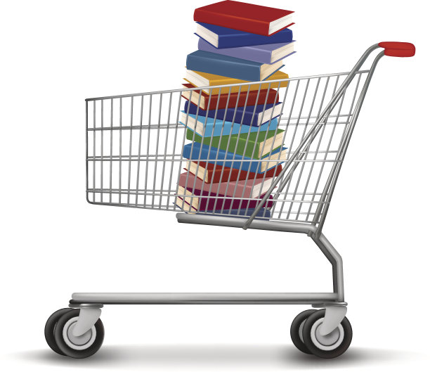 购物车里有一堆书。向量图片下载