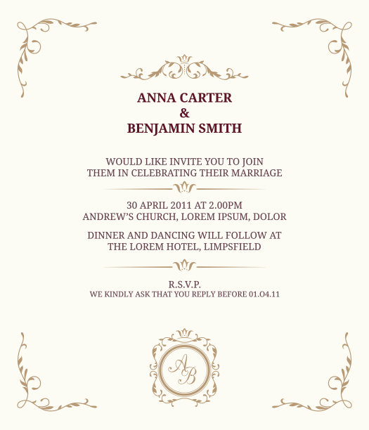 印有字母的婚礼请柬图片下载