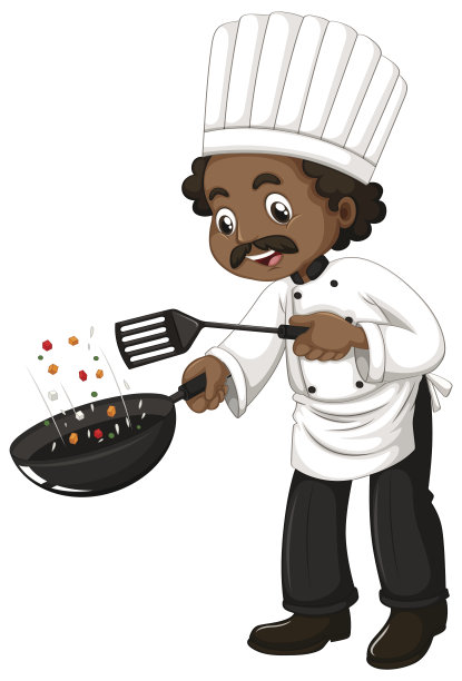 厨师用平底锅和锅铲烹饪图片下载