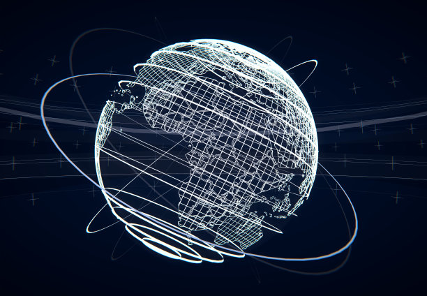 未来世界的全球插图与网络的线作为空间，3D渲染素材图片