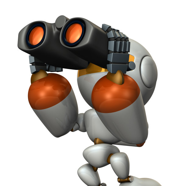 可爱的机器人，用双筒望远镜俯瞰未来。图片下载