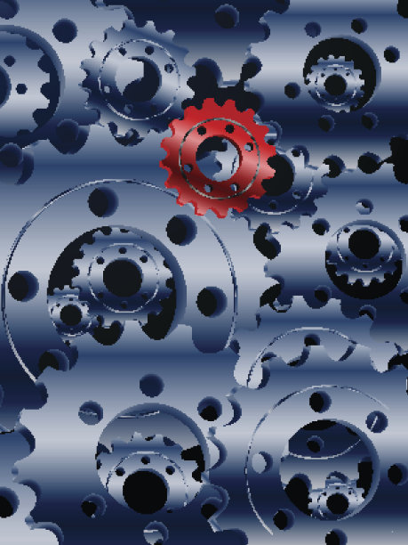 金属蓝色齿轮和红色背景图片下载