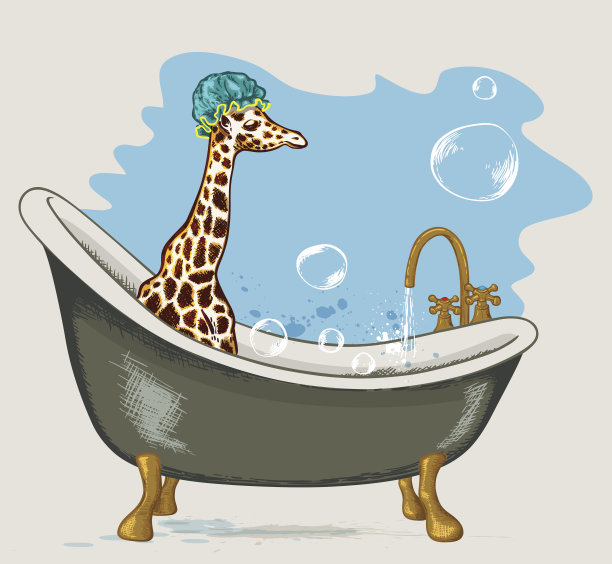 长颈鹿坐在浴室里图片下载