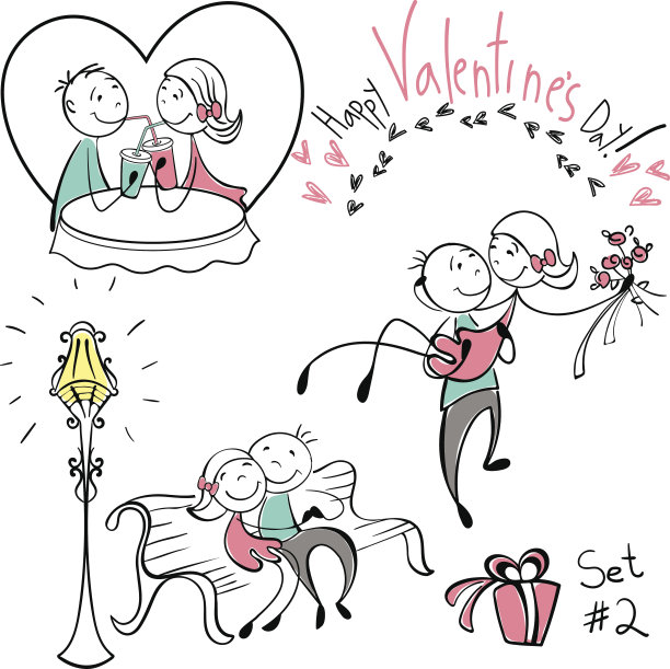 一组图片的夫妇在素描风格图片下载