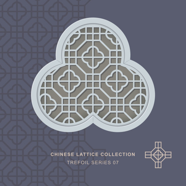 中式窗花格三叶草框07十字方形图片下载