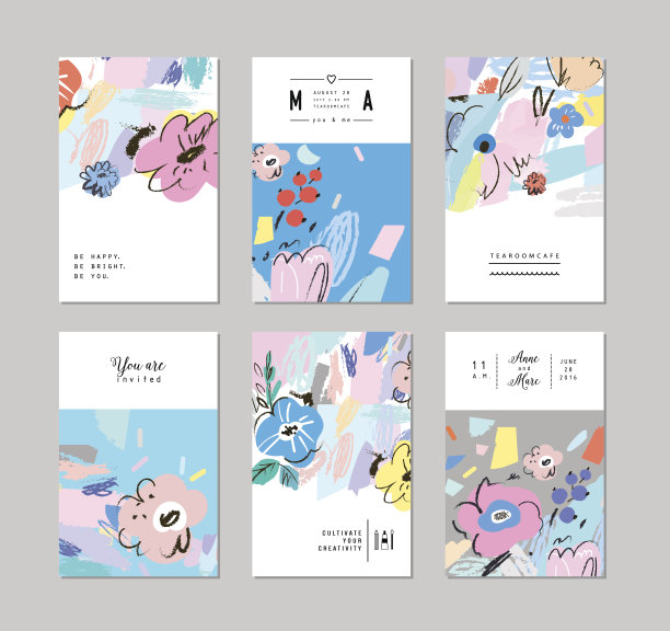 一套创意的通用花卉卡片。图片下载