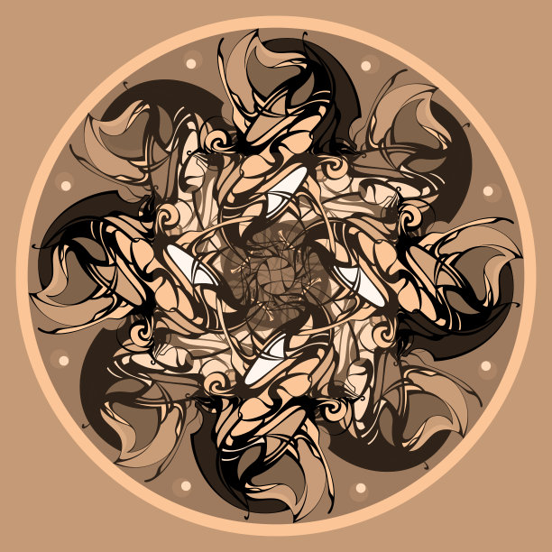 曼荼罗。装饰性的圆形深褐色花边图案图片下载