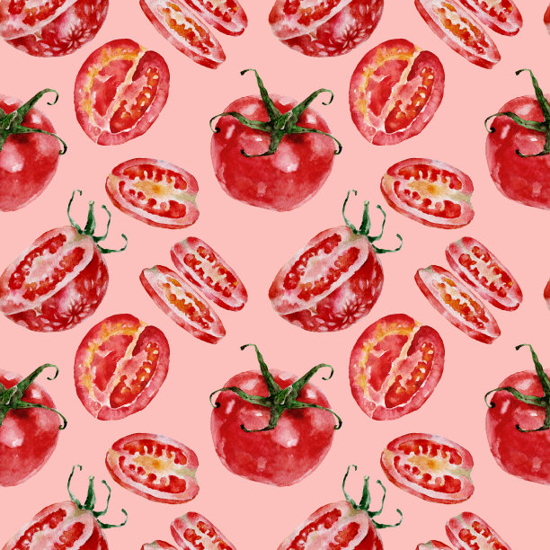 无缝模式与番茄。水彩插图。图片下载