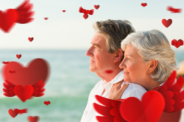 一名女子在海滩上拥抱丈夫的合成图片图片下载