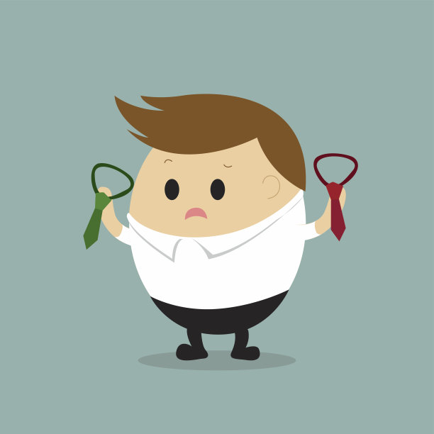 商人关于选择领带的困惑向量。经营理念的卡通图片下载