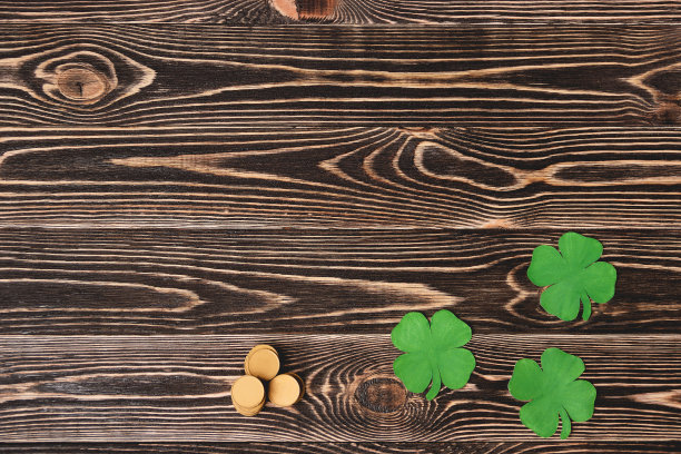 三叶草和硬币，特写图片下载