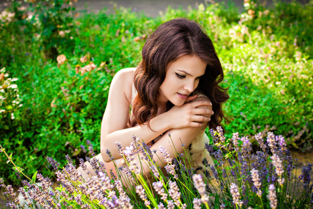 性感女孩和薰衣草图片下载