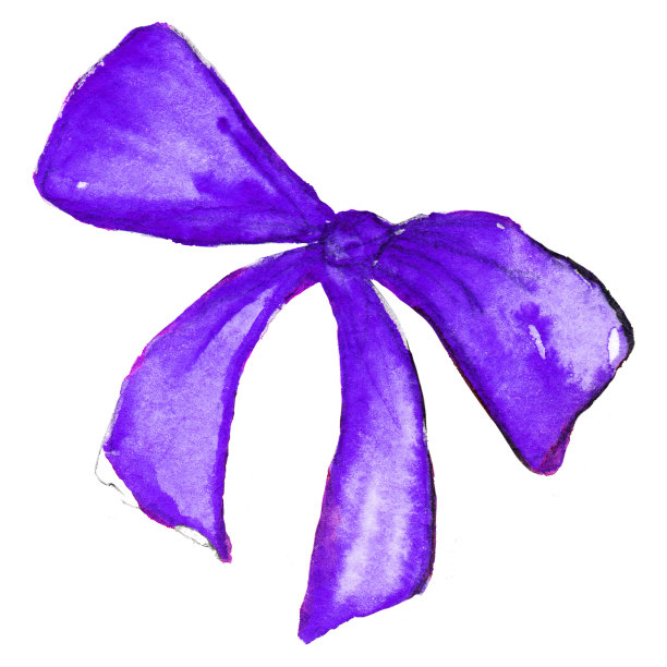 水彩紫丝带紫色蝴蝶结孤立图片下载