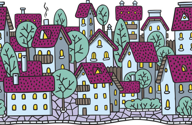 城市水平无缝模式与屋顶图片下载