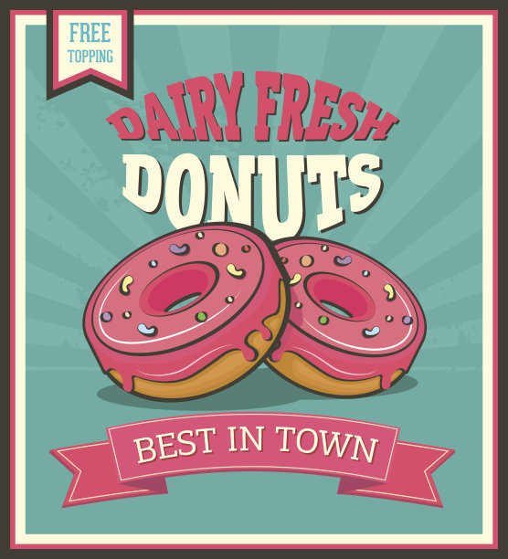 甜甜圈的复古海报。图片下载